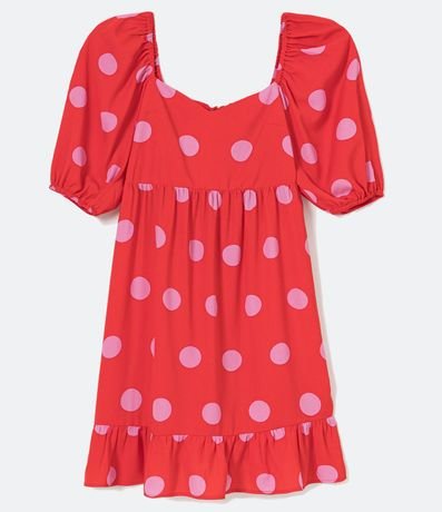 Vestido Manga Corta Abullonada Estampado Poá 6
