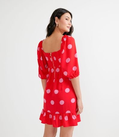 Vestido Manga Corta Abullonada Estampado Poá 2