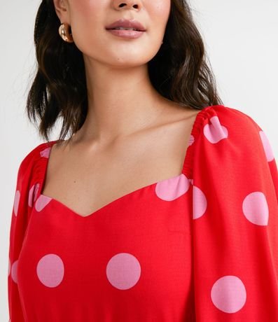 Vestido Manga Corta Abullonada Estampado Poá 3