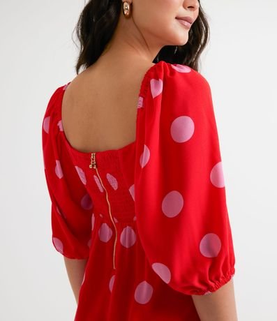 Vestido Manga Corta Abullonada Estampado Poá 4