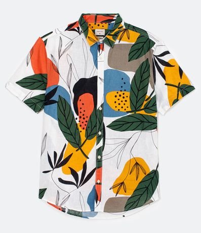 Camisa Manga Corta en Lino con Estampado de Follaje Abstracta 6