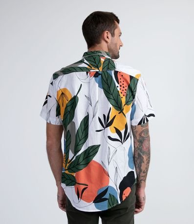 Camisa Manga Corta en Lino con Estampado de Follaje Abstracta 2