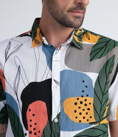 Camisa Manga Corta en Lino con Estampado de Follaje Abstracta 3