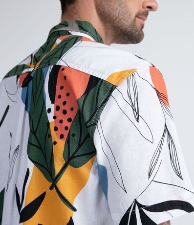 Camisa Manga Corta en Lino con Estampado de Follaje Abstracta 4