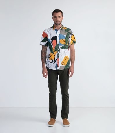 Camisa Manga Corta en Lino con Estampado de Follaje Abstracta 5