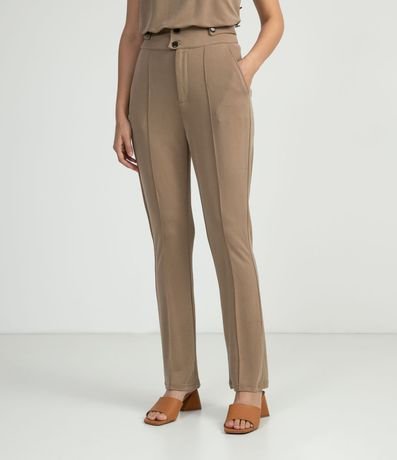 Pantalón Recto en Modal con Botones Contrastantes