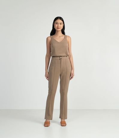 Pantalón Recto en Modal con Botones Contrastantes 5