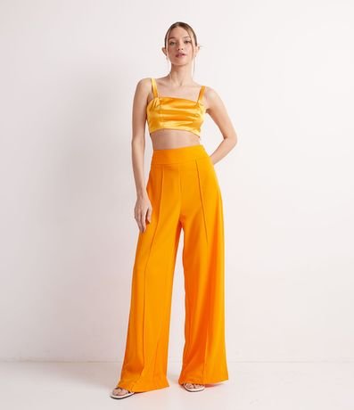 Pantalón Pantalona en Crepe con Recorte y Costura Contrastante en la Cintura 4