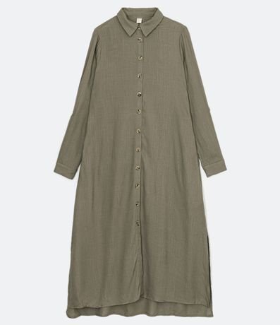 Vestido Chemise Alargado en Viscolino con Botones Contrastantes 5