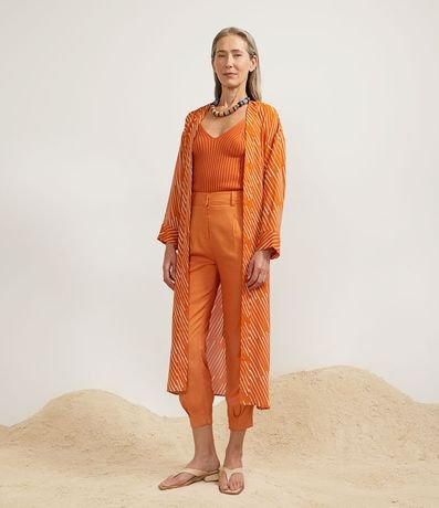 Kimono Alargado Rayado con Mangas Largas y Cinturón para Amarre 6