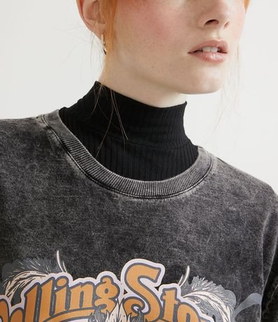 Blusa Alargada en Algodón Jaspeado con Estampado Rolling Stones 1