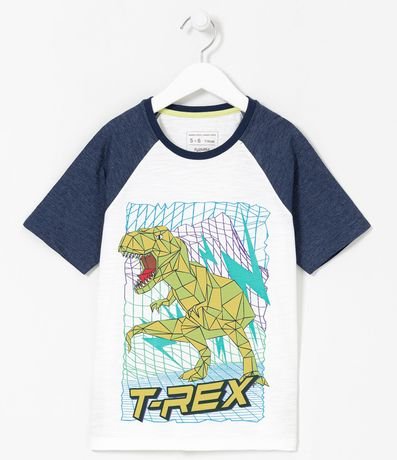 Camiseta Infantil Raglán Estampado T-Rex Geométrico - Tam 5 a 14 años 1