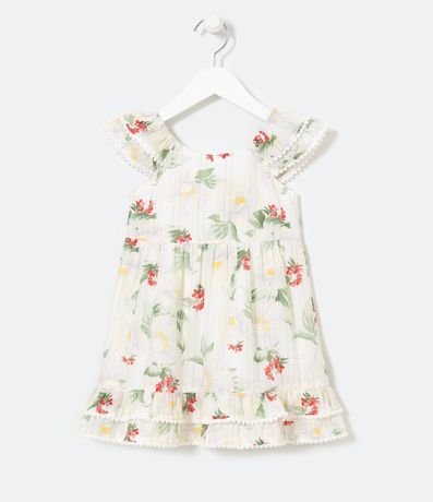 Vestido Infantil Estampado Floral con Mini Pompones en la Barra - Talle 1 a 5 años 1