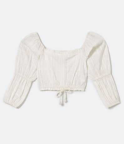 Blusa Cropped Manga Larga con Amarre en la Barra y Hilo Metalizado 1