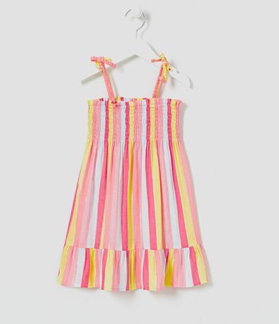Vestido Infantil en Viscosa Listrado con Lástex - Talle 1 a 5 años