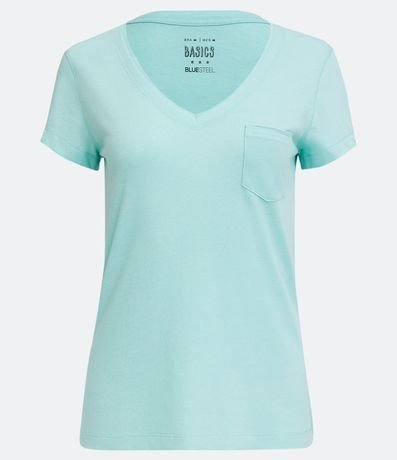 Blusa Básica en Algodón con Manga Corta y Bolsillo Pequeño 4