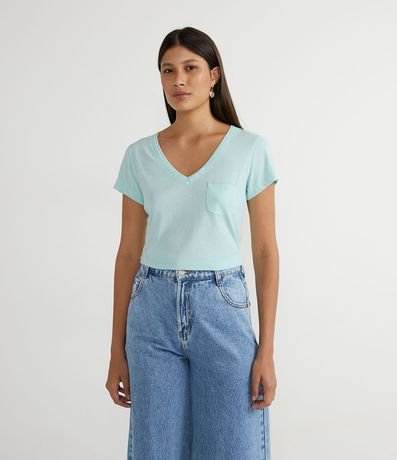 Blusa Básica en Algodón con Manga Corta y Bolsillo Pequeño 1