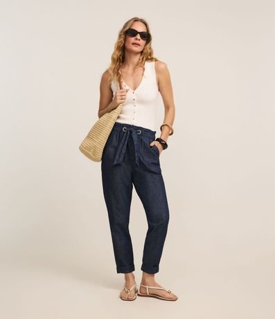 Pantalón Baggy en Jeans con Lazo en la Cintura 2