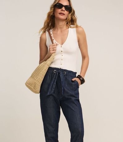 Pantalón Baggy en Jeans con Lazo en la Cintura 2