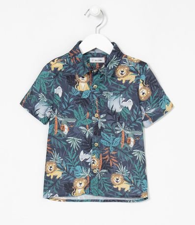 Camisa Infantil en Viscosa Estampado de Animales y Follaje - Talle 1 a 5 años