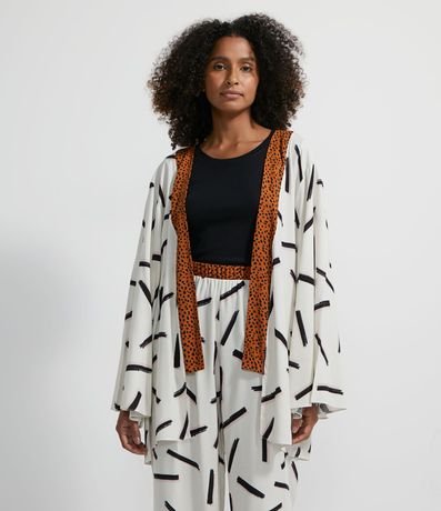Bata Kimono Corto en Viscosa Estampado Pinceladas y Animal Print Jaguar 1