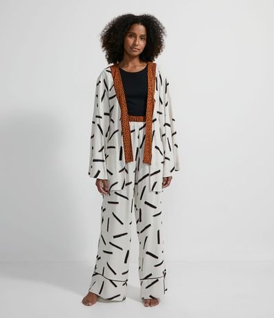 Bata Kimono Corto en Viscosa Estampado Pinceladas y Animal Print Jaguar 5