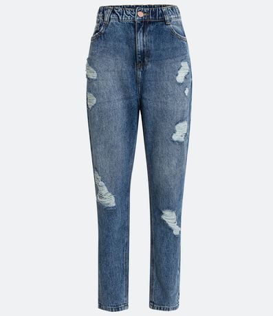 Pantalón Mom en Jeans con Elástico en la Cintura Destroyed 6