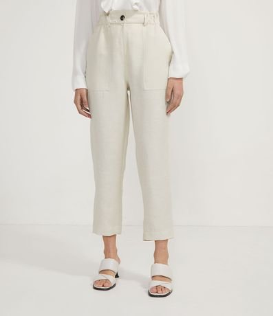 Pantalón Clochard en Lino sin Estampa y con Cintura Elástica