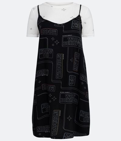 Vestido Corto en Viscosa con Estampado de Palabras Punteada y Blusa 5