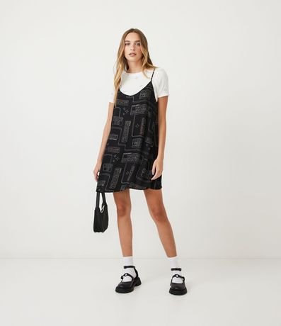 Vestido Corto en Viscosa con Estampado de Palabras Punteada y Blusa 2