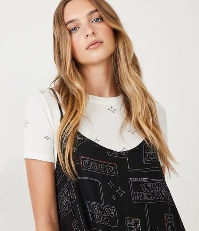 Vestido Corto en Viscosa con Estampado de Palabras Punteada y Blusa 4