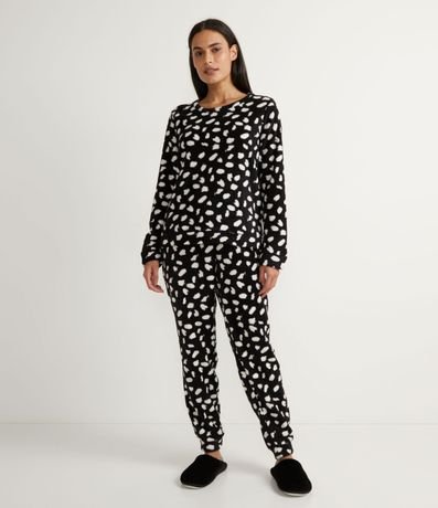 Pijama Largo en Fleece con Estampado de Lunares 1