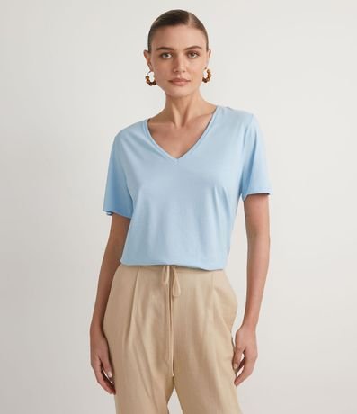 Blusa Básica en Algodón con Escote V y Manga Corta 1