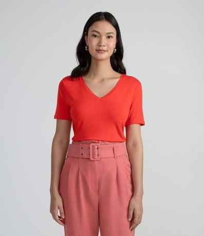 Blusa en Viscosa con Escote V y Manga Corta sin Estampa 1