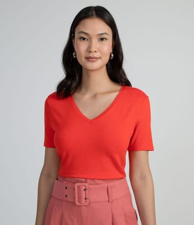 Blusa en Viscosa con Escote V y Manga Corta sin Estampa 3