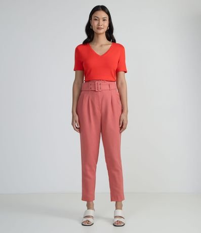 Blusa en Viscosa con Escote V y Manga Corta sin Estampa 5