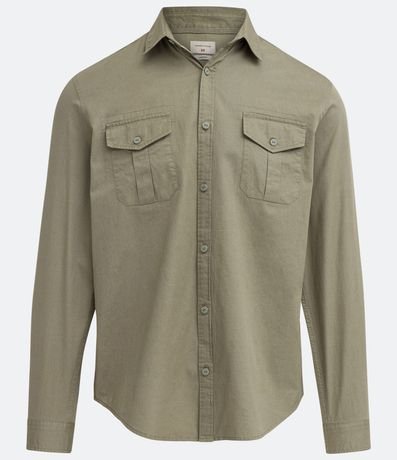 Camisa Manga Larga en Sarga con Bolsillos