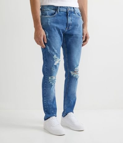 Pantalón Skinny en Jeans Super Destroyed con Salpicados 1