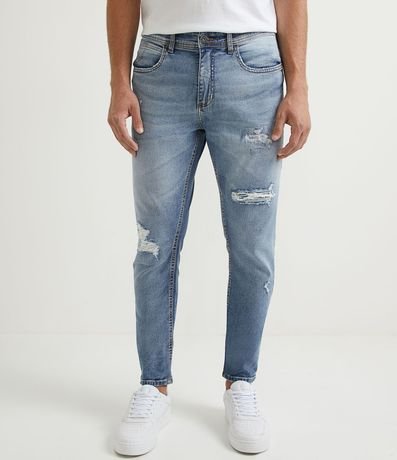 Pantalón Skinny en Jeans con Rasgaduras y Cerzidos 1