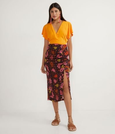 Blusa Corta Lisa en Viscose con Escote en V Transpasado 5