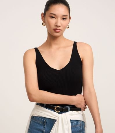 Blusa Musculosa en Punto Acanalado con Escote V 4