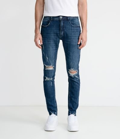 Pantalón Super Skinny en Jeans con Rombos no Rodilla 1