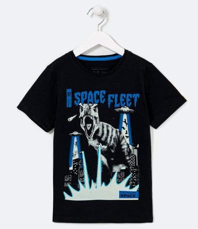 Camiseta Infantil con Estampado de Dino Space Fleet Abducido con Brilla en la Oscuridad - Tam 5 a 14 años 1