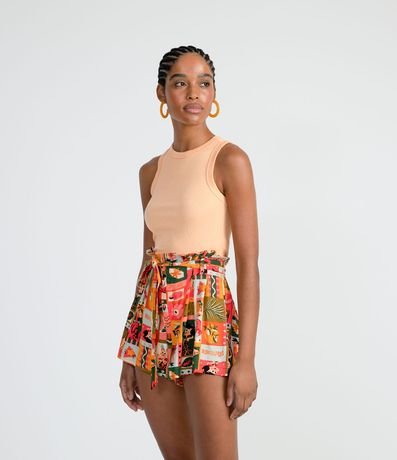 Blusa Cropped sin Manga en Ribana con Cuello Redondo 1