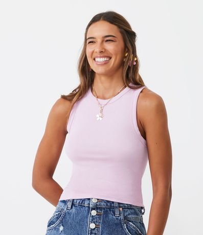 Blusa Cropped sin Manga en Ribana con Cuello Redondo 1