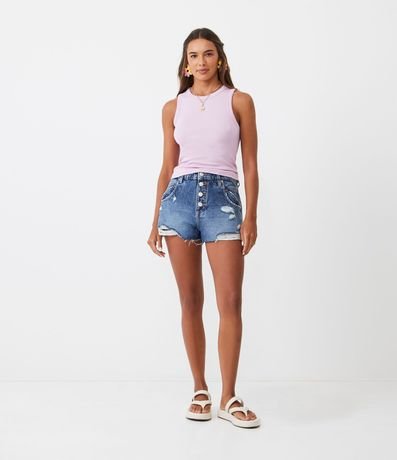 Blusa Cropped sin Manga en Ribana con Cuello Redondo 2