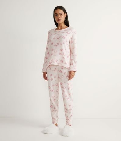 Pijama Largo en Fleece con Estampado Floral 1