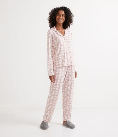 Pijama Americano Largo em Viscolycra com Estampado de Corazones 1