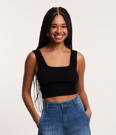 Blusa Musculosa Cropped Básica en Poliamida Acanalada sin Costura