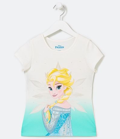 Blusa Manga Corta Estampada de Elsa Frozen con Fondo en Dip Dye - Tam 4 a 14 años 1